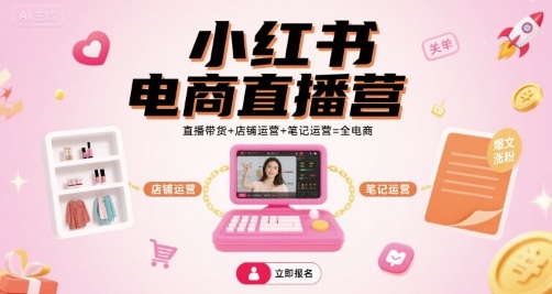 小红书电商直播营，直播带货+店铺运营+笔记运营=全电商-宝创网