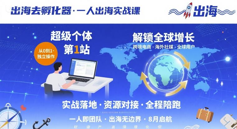 出海去孵化器，一人出海实战课，超级个体第1站，解锁全球增长-宝创网