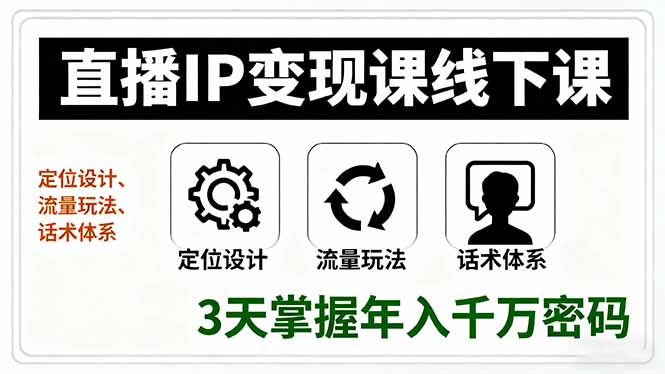 直播IP变现课线下课，定位设计、流量玩法、话术体系，3天掌握年入千万密码-宝创网
