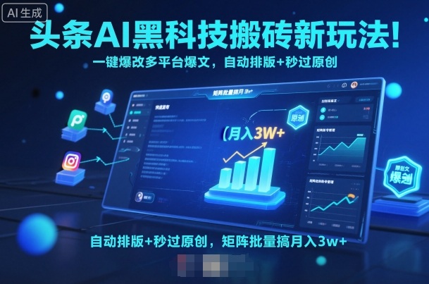 头条AI黑科技搬砖新玩法！一键爆改多平台爆文，自动排版+秒过原创，矩阵批量搞月入3w+【揭秘】-宝创网