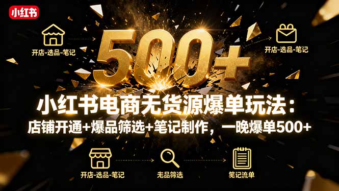 小红书电商无货源爆单玩法：店铺开通+爆品筛选+笔记制作，一晚爆单500+-宝创网