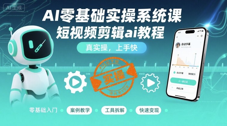 AI零基础实操系统课，短视频剪辑ai教程，真实操，上手快-宝创网