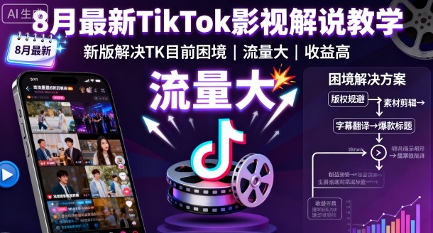 8月最新TikTok影视解说教学，新版解决TK目前困境，流量大，收益高-宝创网