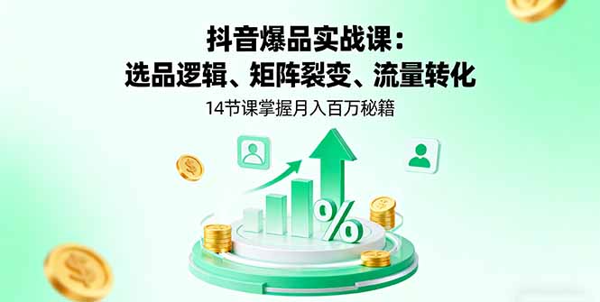 抖音爆品实战课：选品逻辑、矩阵裂变、流量转化，14节课掌握月入百万秘籍-宝创网