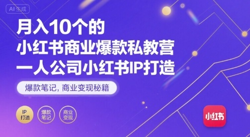 月入10个的小红书商业爆款私教营，一人公司小红书IP打造，爆款笔记，商业变现秘籍-宝创网