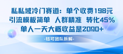 私域冷门赛道单个收费198米引流模板简单人群精准 45%的转化率单人一天大概收益多张-宝创网
