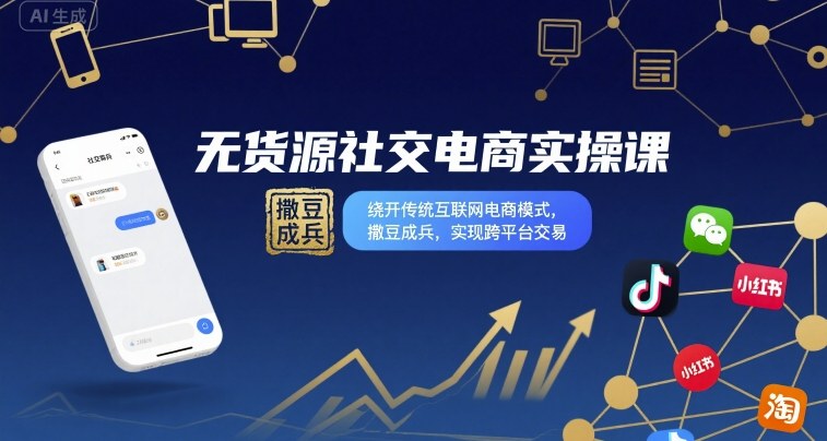 无货源社交电商实操课，绕开传统互联网电商模式，撒豆成兵，实现跨平台交易-宝创网