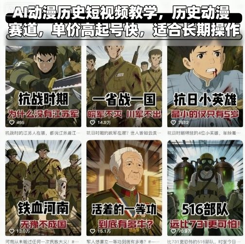 AI动漫历史短视频教学，历史动漫赛道，单价高起号快，适合长期操作-宝创网