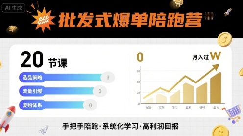 批发式爆单陪跑营，20节课带你实现批发式爆单，带你经松月入过W-宝创网