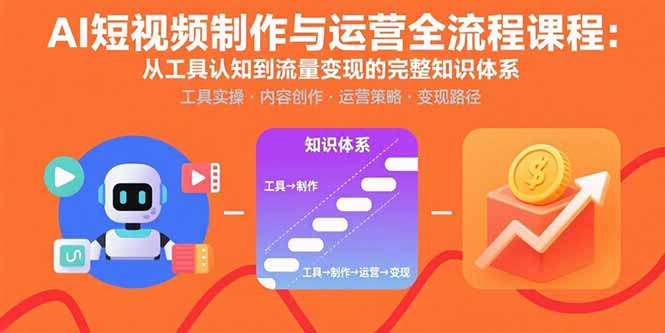 AI短视频制作与运营全流程课程：从工具认知到流量变现的完整知识体系-宝创网