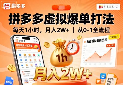 拼多多虚拟爆单打法，每天1小时，月入2W+，从0-1全流程-宝创网