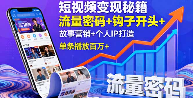 短视频变现秘籍，流量密码+钩子开头+故事营销+个人IP打造，单条播放百万+-宝创网