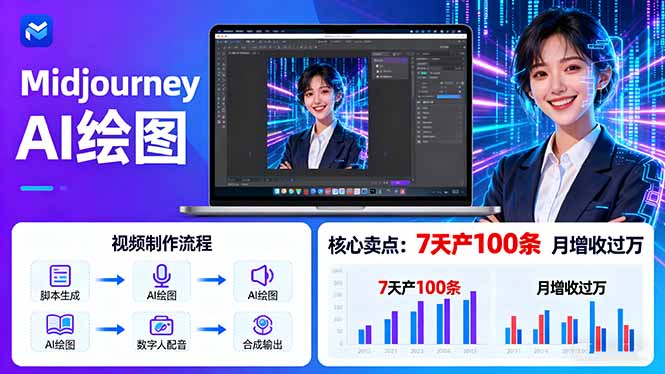 AI绘图照片开口说话视频制作：Midjourney+数字人，7天产100条月增收过万-宝创网