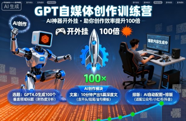 GPT自媒体创作训练营：AI神器开外挂，助你创作效率提升100倍-宝创网