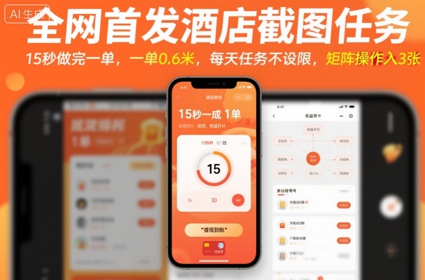 全网首发酒店截图任务，15秒做完一单，一单0.6米，每天任务不设限，矩阵操作日入3张【揭秘】-宝创网