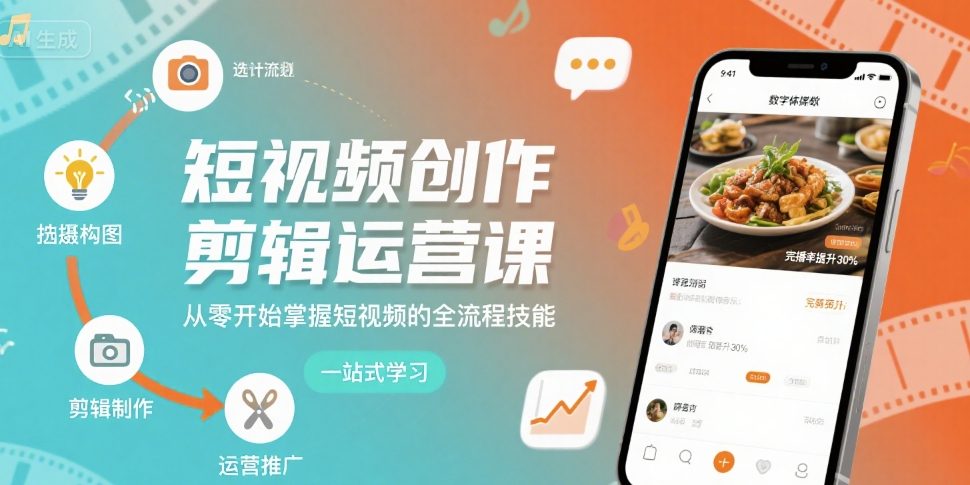 短视频创作剪辑运营课，从零开始掌握短视频的全流程技能-宝创网
