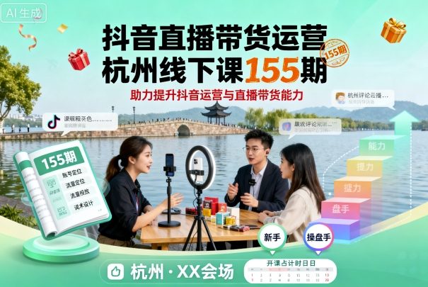抖音直播带货运营杭州线下课155期，助力提升抖音运营与直播带货能力-宝创网