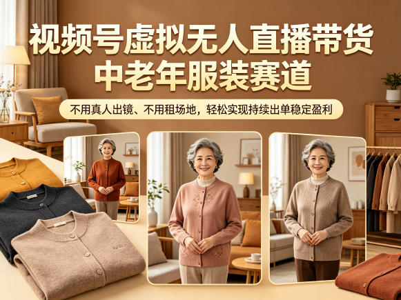 视频号虚拟无人直播带货中老年服装赛道,不用真人出镜、不用租场地,轻松实现持续出单稳定盈利-宝创网