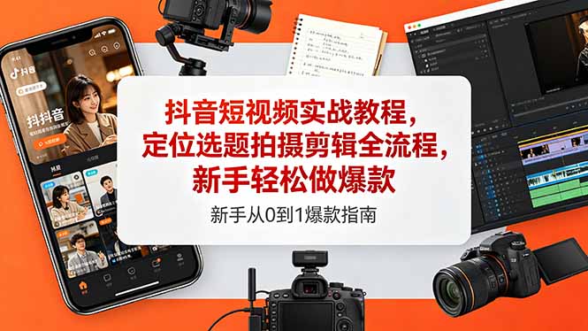抖音短视频实战教程，定位选题拍摄剪辑全流程，新手轻松做爆款-宝创网