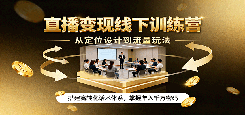 直播变现线下训练营，从定位设计到流量玩法，搭建高转化话术体系，掌握年入千万密码-宝创网