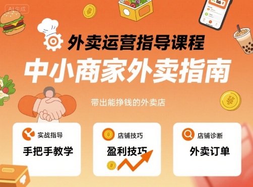 外卖运营指导课程，中小商家外卖指南，手把手带出能挣钱的外卖店-宝创网