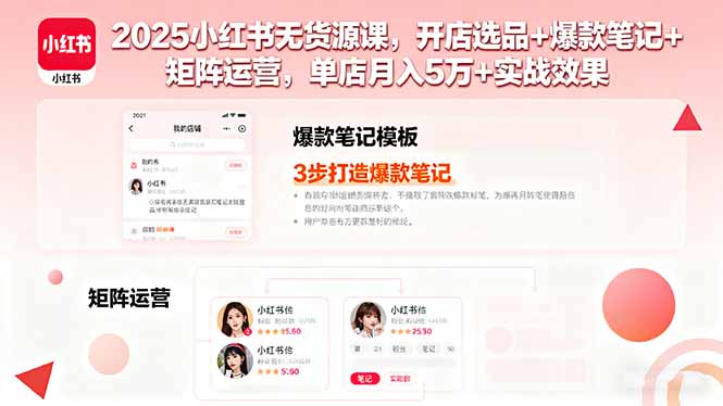 2025小红书无货源课，开店选品+爆款笔记+矩阵运营，单店月入5万+实战效果-宝创网
