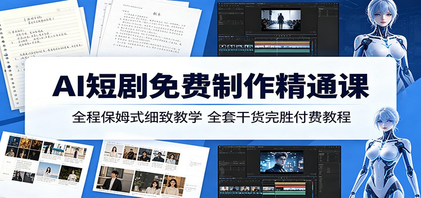 AI短剧免费制作精通课：全程保姆式细致教学，全套干货完胜付费教程-宝创网