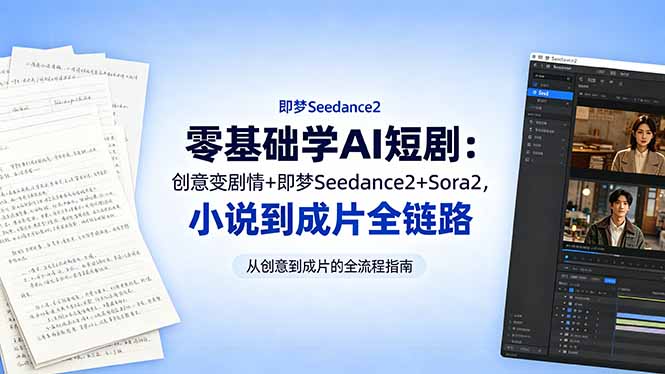 零基础学AI短剧：创意变剧情+即梦Seedance2+Sora2，小说到成片全链路-宝创网
