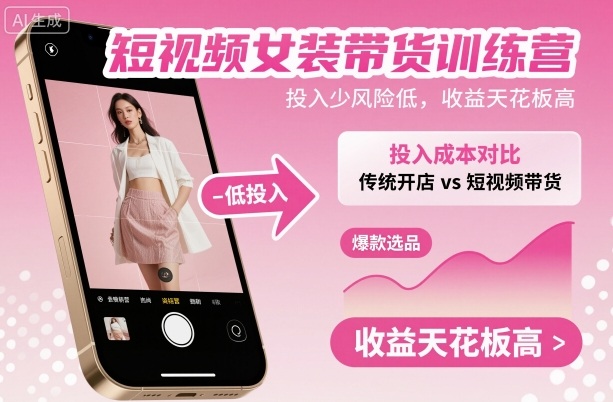 短视频女装带货训练营，投入少风险低，收益天花板高-宝创网
