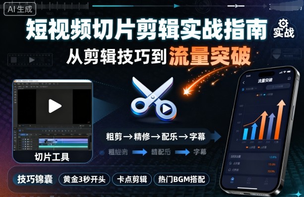 短视频切片剪辑实战指南，从剪辑技巧到流量突破-宝创网