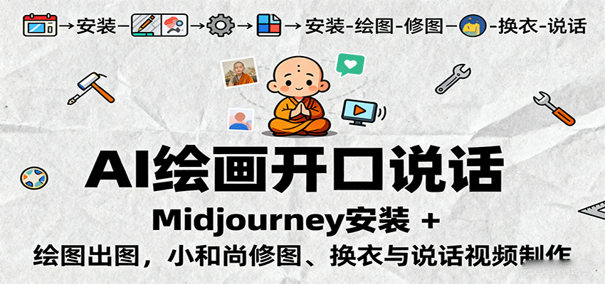 AI绘画开口说话，Midjourney安装 + 绘图出图，小和尚修图、换衣与说话视频制作-宝创网