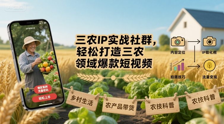 三农IP实战社群，轻松打造三农领域爆款短视频-宝创网