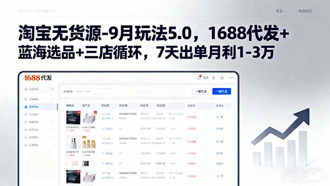 淘宝无货源-9月玩法5.0，1688代发+蓝海选品+三店循环，7天出单月利1-3万-宝创网
