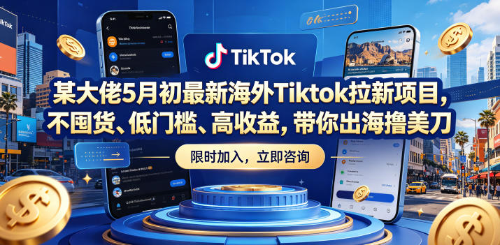 某大佬5月初最新海外Tiktok拉新项目，不囤货、低门槛、高收益，带你出海撸美刀-宝创网