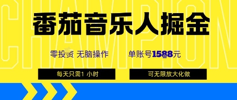 番茄音乐人掘金，单账号最高可撸1k+，可无限矩阵去做，零投入-宝创网
