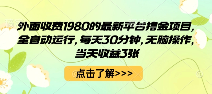 外面收费1980的最新平台撸金项目，全自动运行，每天30分钟，无脑操作，当天收益3张【揭秘】-宝创网