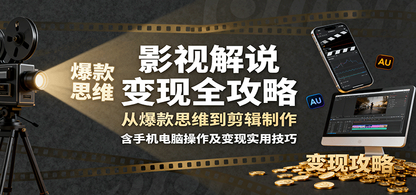 影视解说变现全攻略：从爆款思维到剪辑制作，含手机电脑操作及变现实用技巧-宝创网