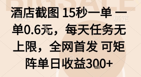 酒店截图15秒一单，一单0.6米，每天任务无上限，全网首发可矩阵单日收益3张【揭秘】-宝创网