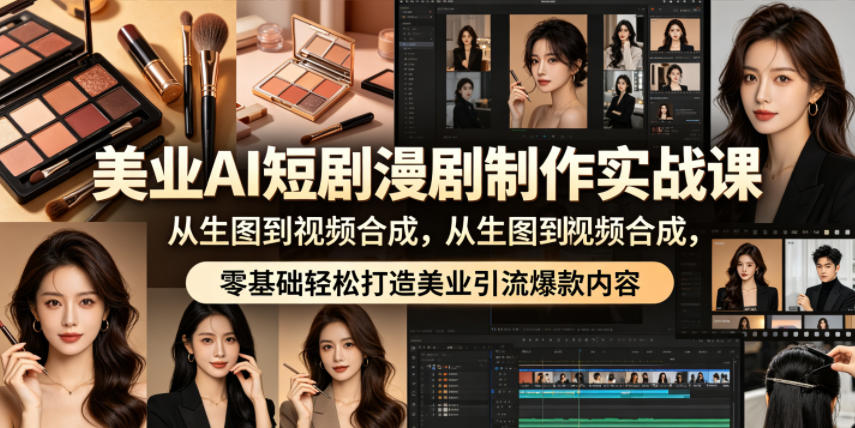 美业AI短剧漫剧制作实战课，从生图到视频合成，零基础轻松打造美业引流爆款内容-宝创网