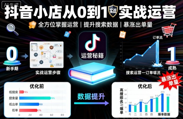 抖音小店从0到1实战运营，帮你全方位掌握小店运营，提升搜索数据与出单量-宝创网