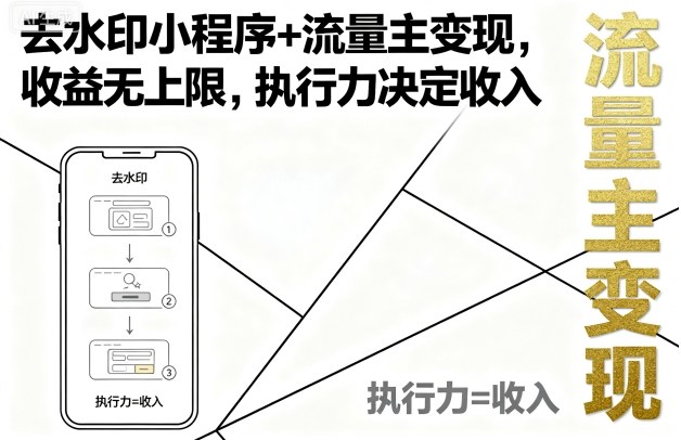 去水印小程序+流量主变现，收益无上限，执行力决定收入-宝创网