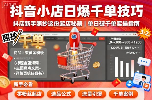 抖音小店日爆千单技巧，抖店新手照抄这份起店秘籍，单日破千单-宝创网