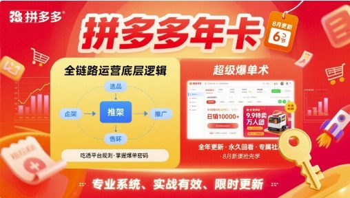 拼多多年卡【8月更新6节】拼多多全链路运营底层逻辑，超级爆单术-宝创网